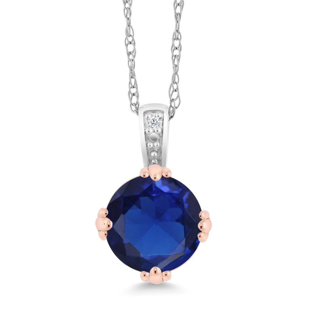 Created Sapphire - September_Pendant in 10K Two Tone Gold