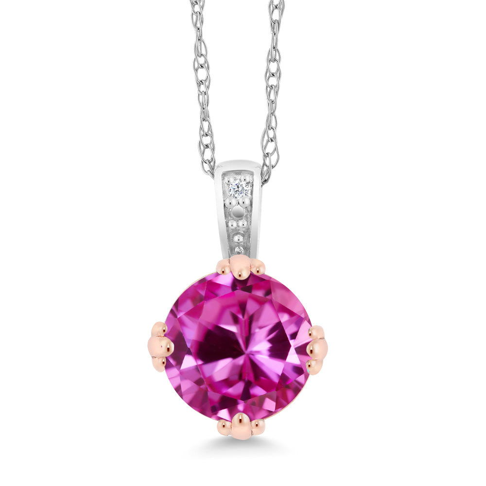 Pink Created Sapphire - September_Pendant in 10K Two Tone Gold