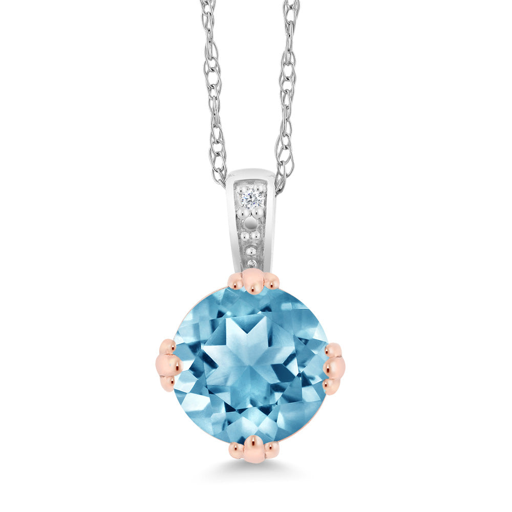 Swiss Blue Topaz - November_Pendant in 10K Two Tone Gold