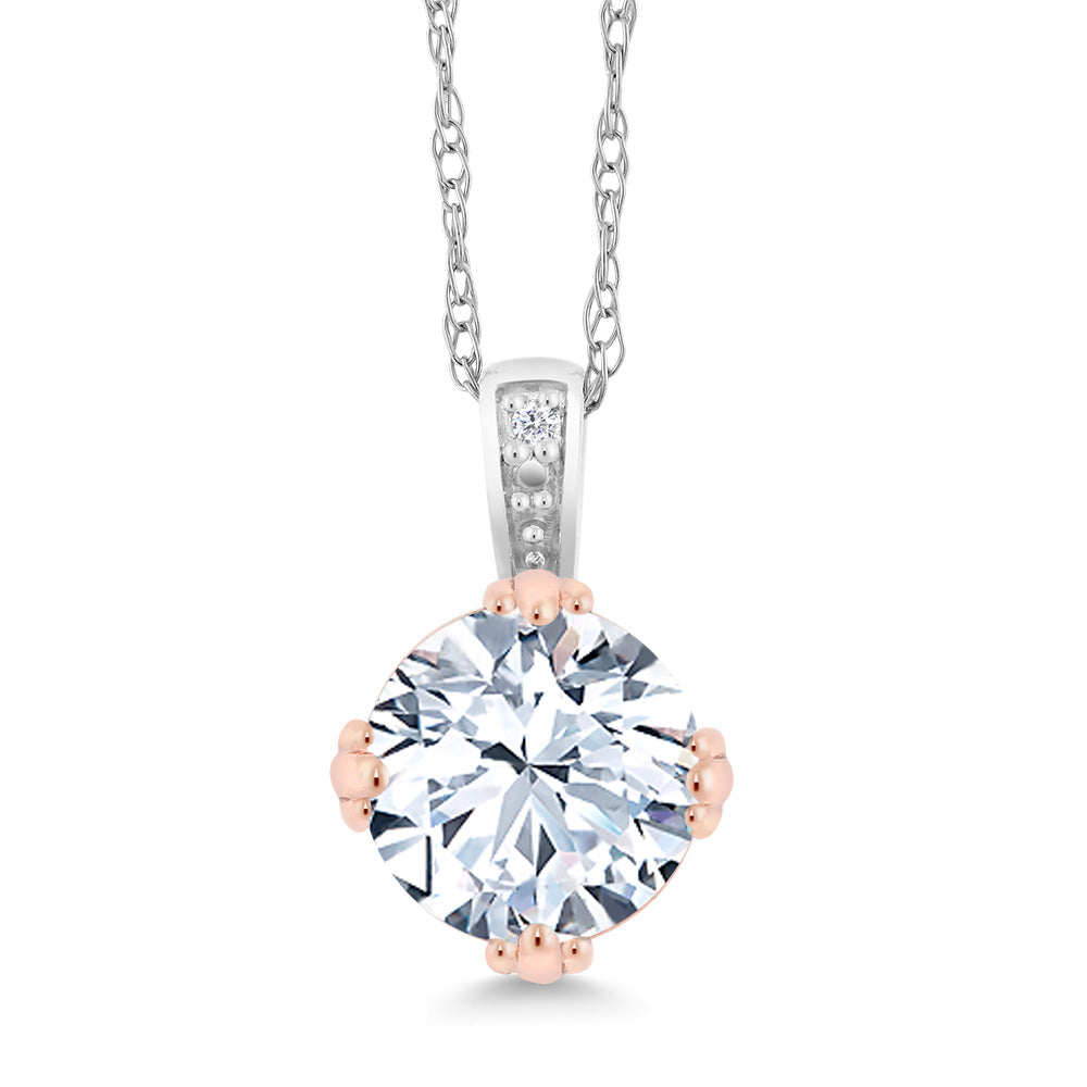 White Created Sapphire - September_Pendant in 10K Two Tone Gold