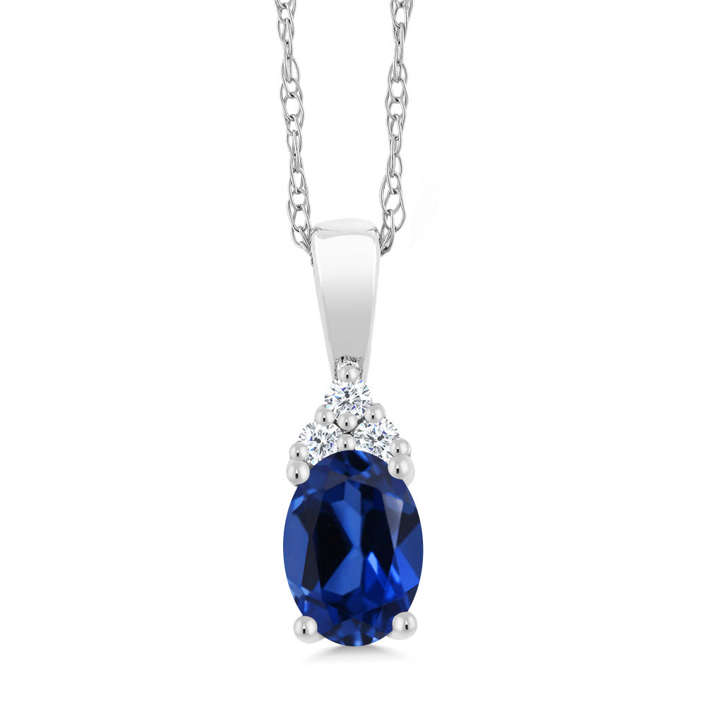 Blue Created Sapphire - September_Pendant in 10K White Gold