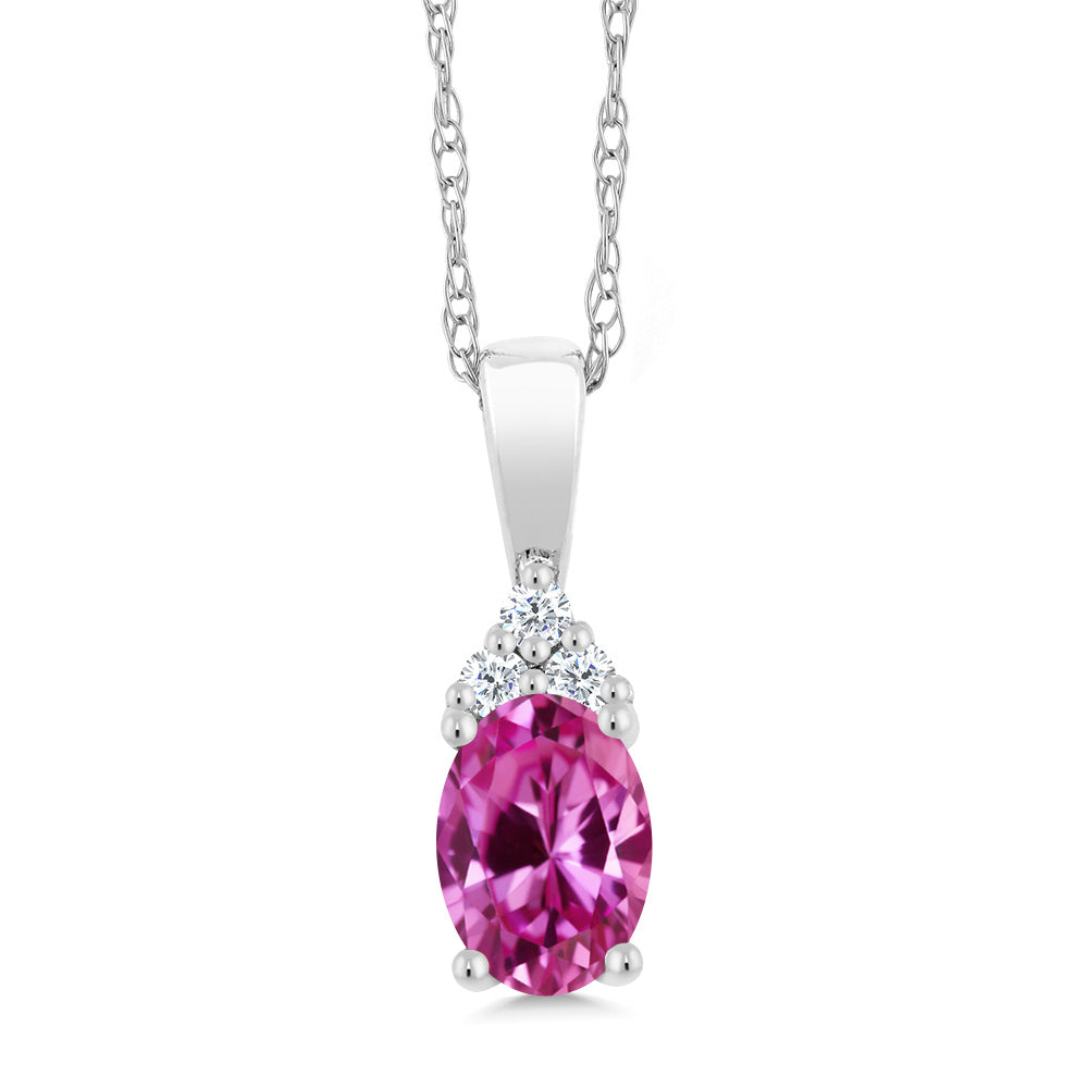 Pink Created Sapphire - September_Pendant in 10K White Gold