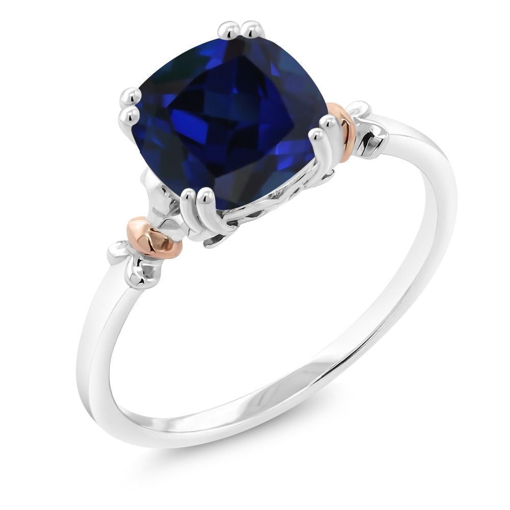 Created Sapphire - September_7_Ring in 925 Sterling Silver and 10K Rose Gold