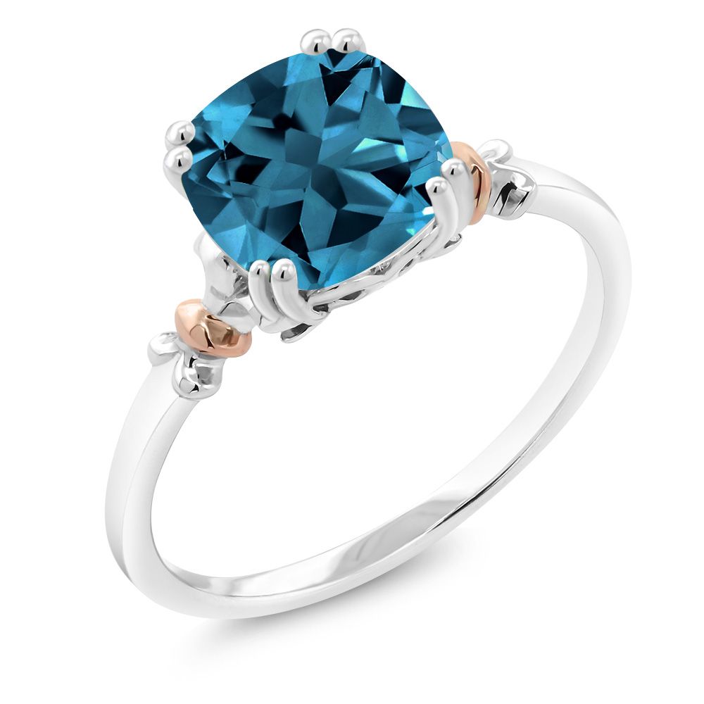 London Blue Topaz - November_8_Ring in 925 Sterling Silver and 10K Rose Gold