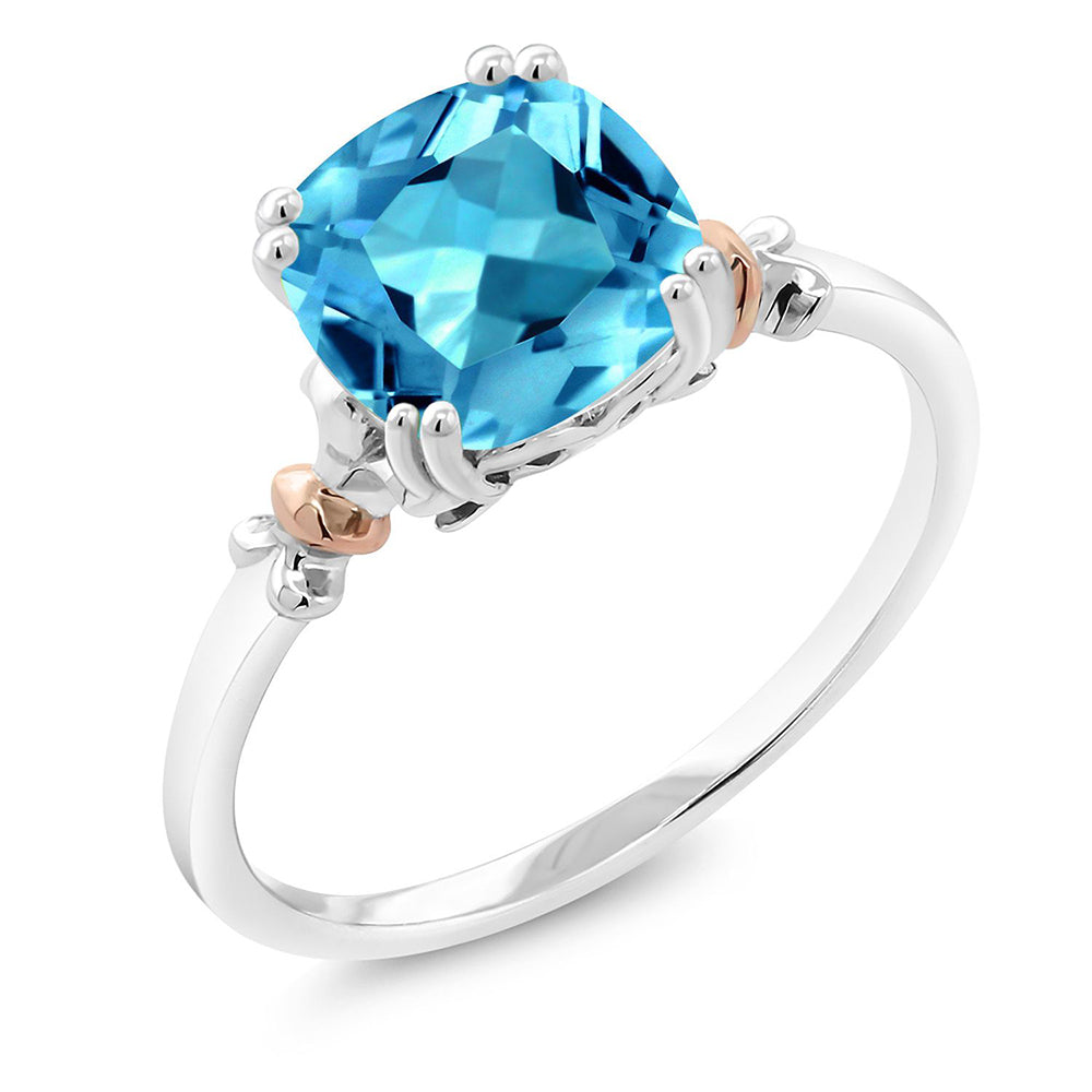 Swiss Blue Topaz - November_8_Ring in 925 Sterling Silver and 10K Rose Gold