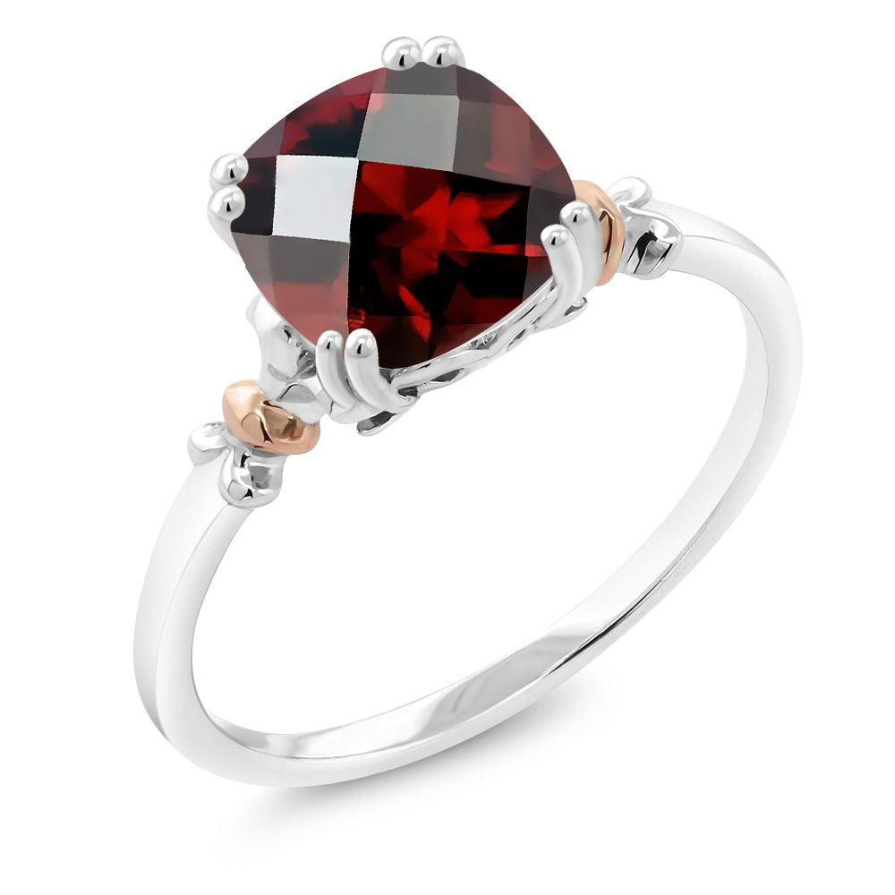 Garnet - Checkerboard - January_6_Ring in 925 Sterling Silver and 10K Rose Gold