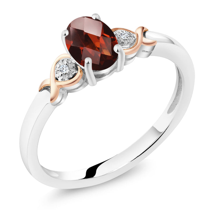 Garnet-Checkerboard - January_5_Ring in 925 Sterling Silver and 10K Rose Gold