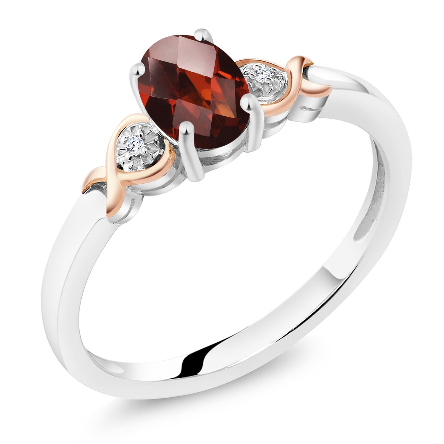 Garnet-Checkerboard - January_6_Ring in 925 Sterling Silver and 10K Rose Gold