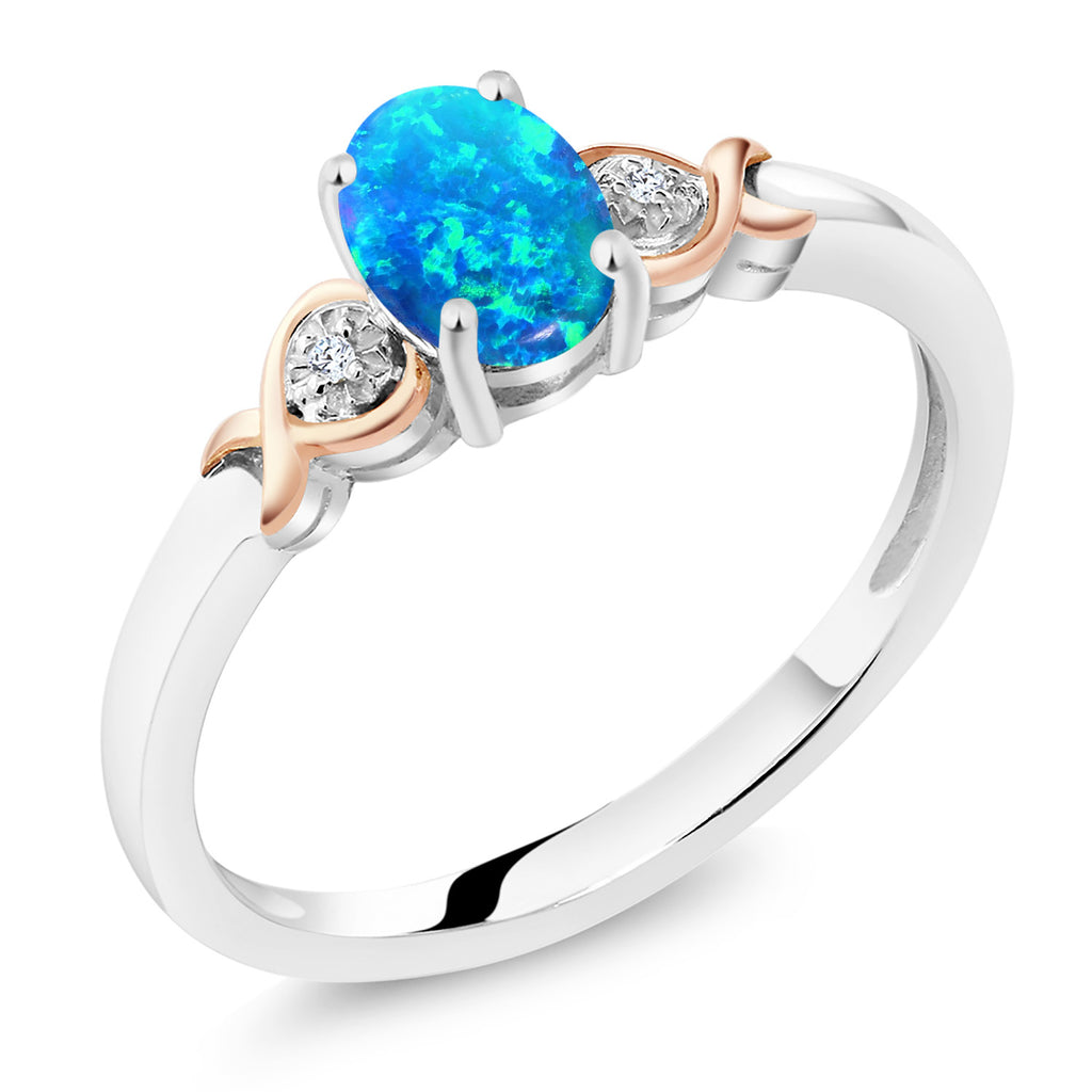 Blue Opal - October_9_Ring in 925 Sterling Silver and 10K Rose Gold