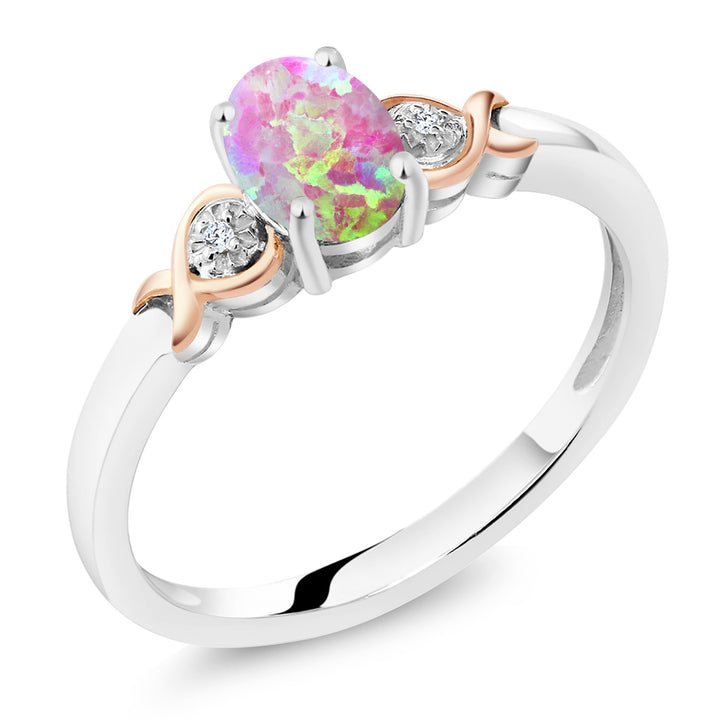 Pink Opal - October_5_Ring in 925 Sterling Silver and 10K Rose Gold