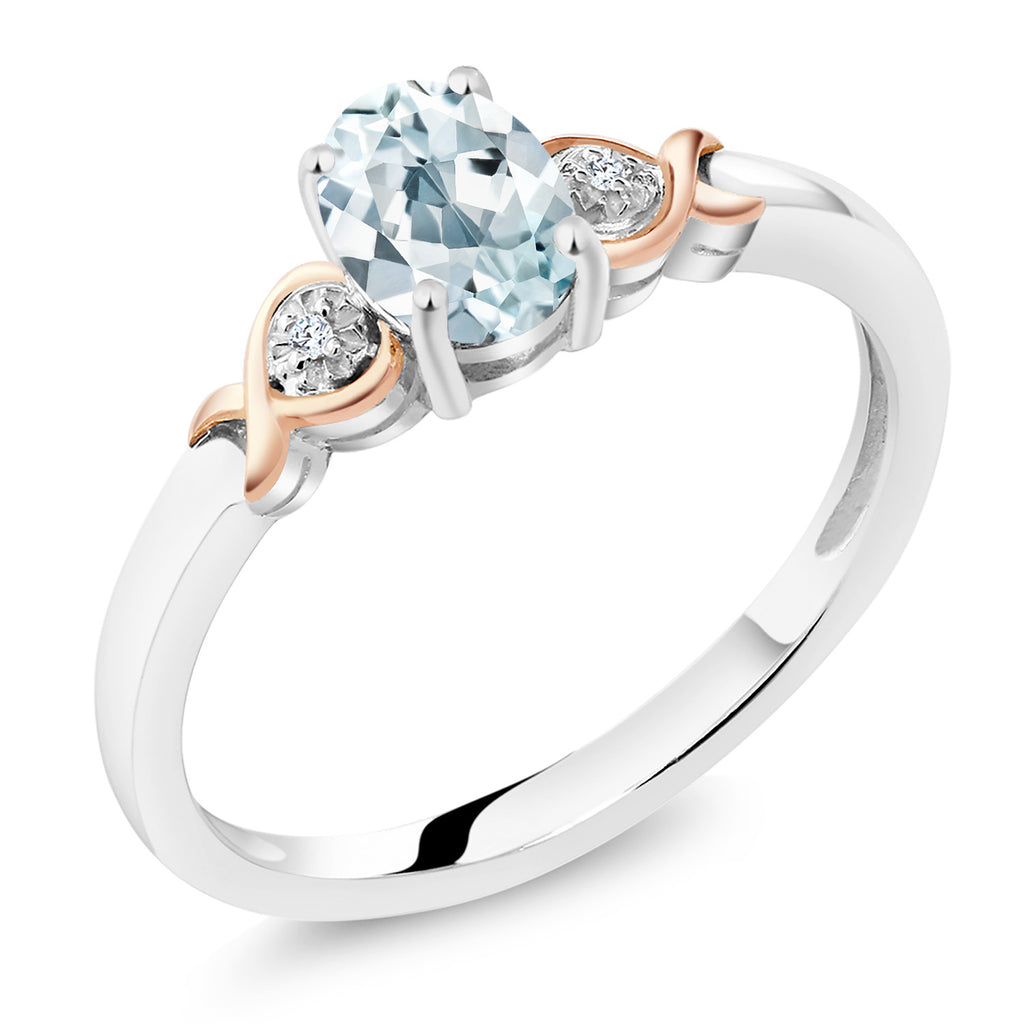 Aquamarine - March_7_Ring in 925 Sterling Silver and 10K Rose Gold