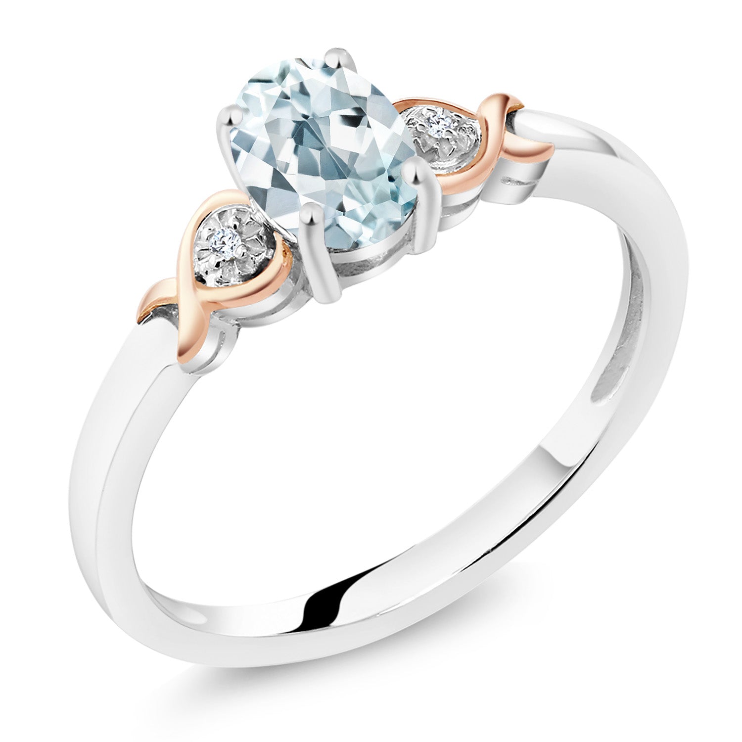 Aquamarine - March_6_Ring in 925 Sterling Silver and 10K Rose Gold