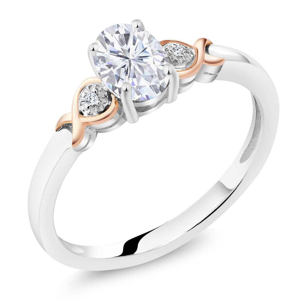 White Moissanite - April_9_Ring in 925 Sterling Silver and 10K Rose Gold