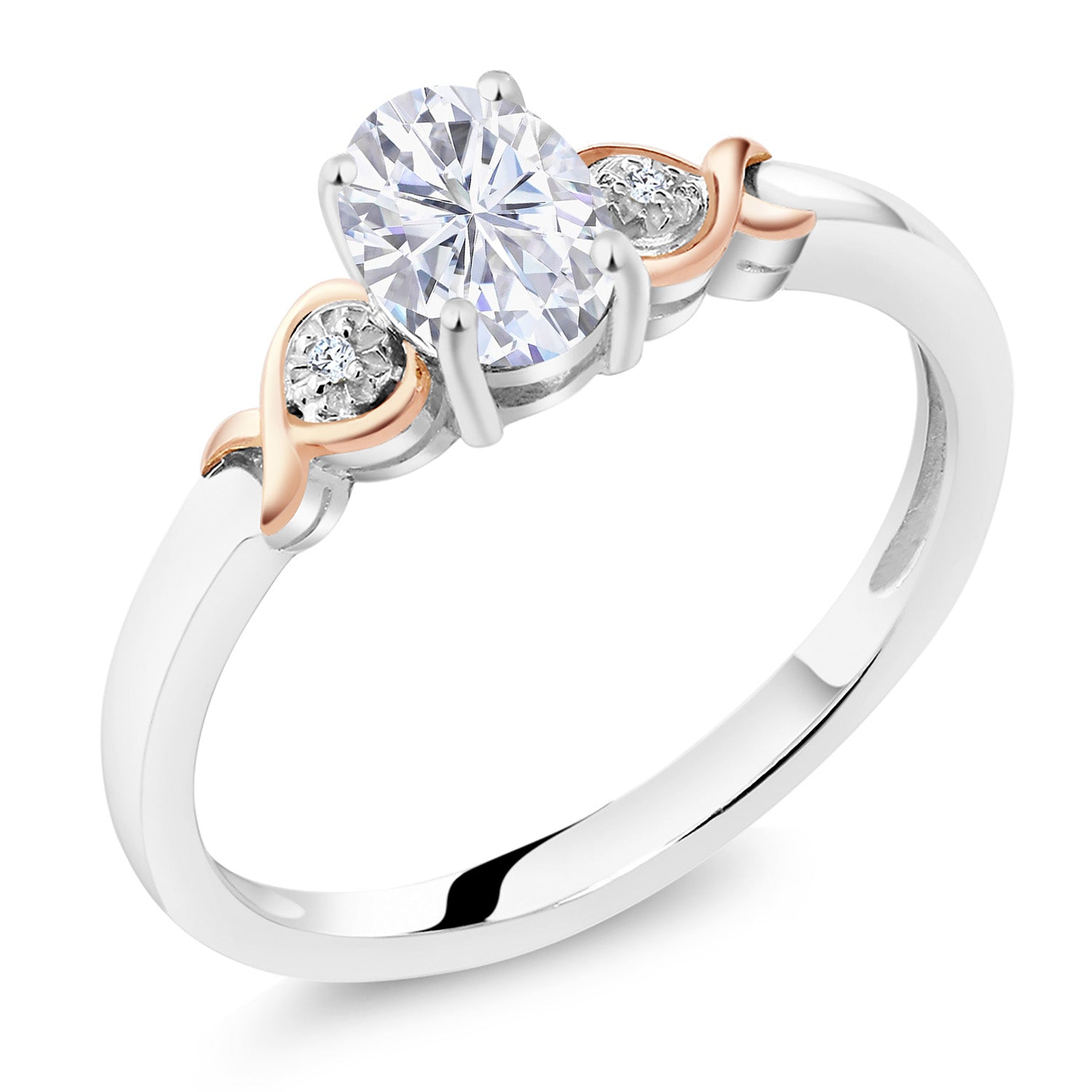 White Moissanite - April_8_Ring in 925 Sterling Silver and 10K Rose Gold