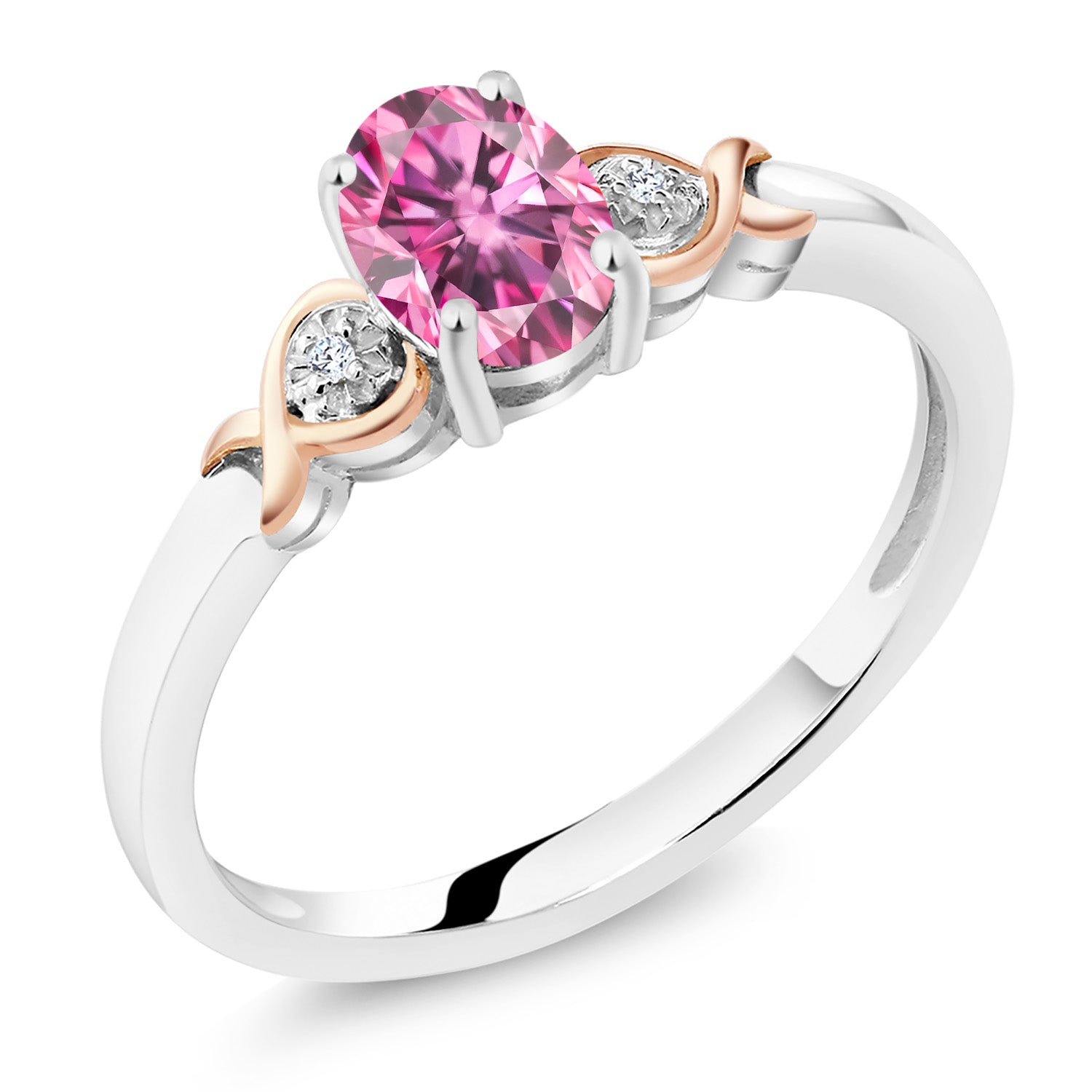 Pink Moissanite - April_8_Ring in 925 Sterling Silver and Rose Gold