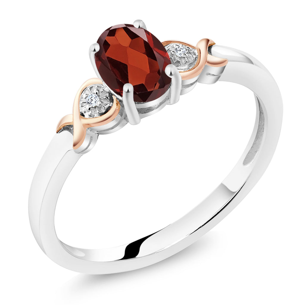 Gem Stone King 925 Sterling Silver and 10K Rose Gold 7X5MM Oval Gemstone Birthstone and Diamond Accent Engagement Ring | Wedding Anniversary Promise Ring For Women | Available In Size 5-9