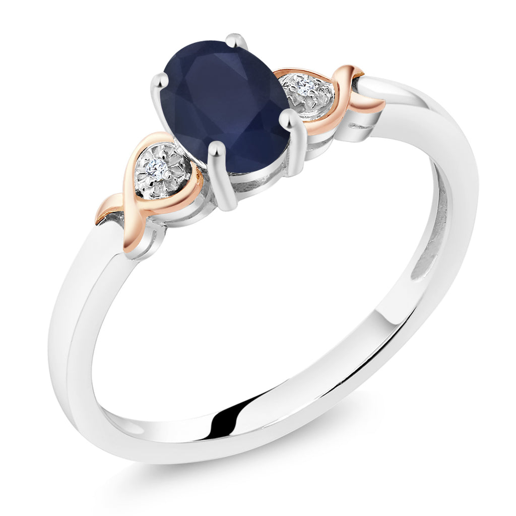 Gem Stone King 925 Sterling Silver and 10K Rose Gold 7X5MM Oval Gemstone Birthstone and Diamond Accent Engagement Ring | Wedding Anniversary Promise Ring For Women | Available In Size 5-9