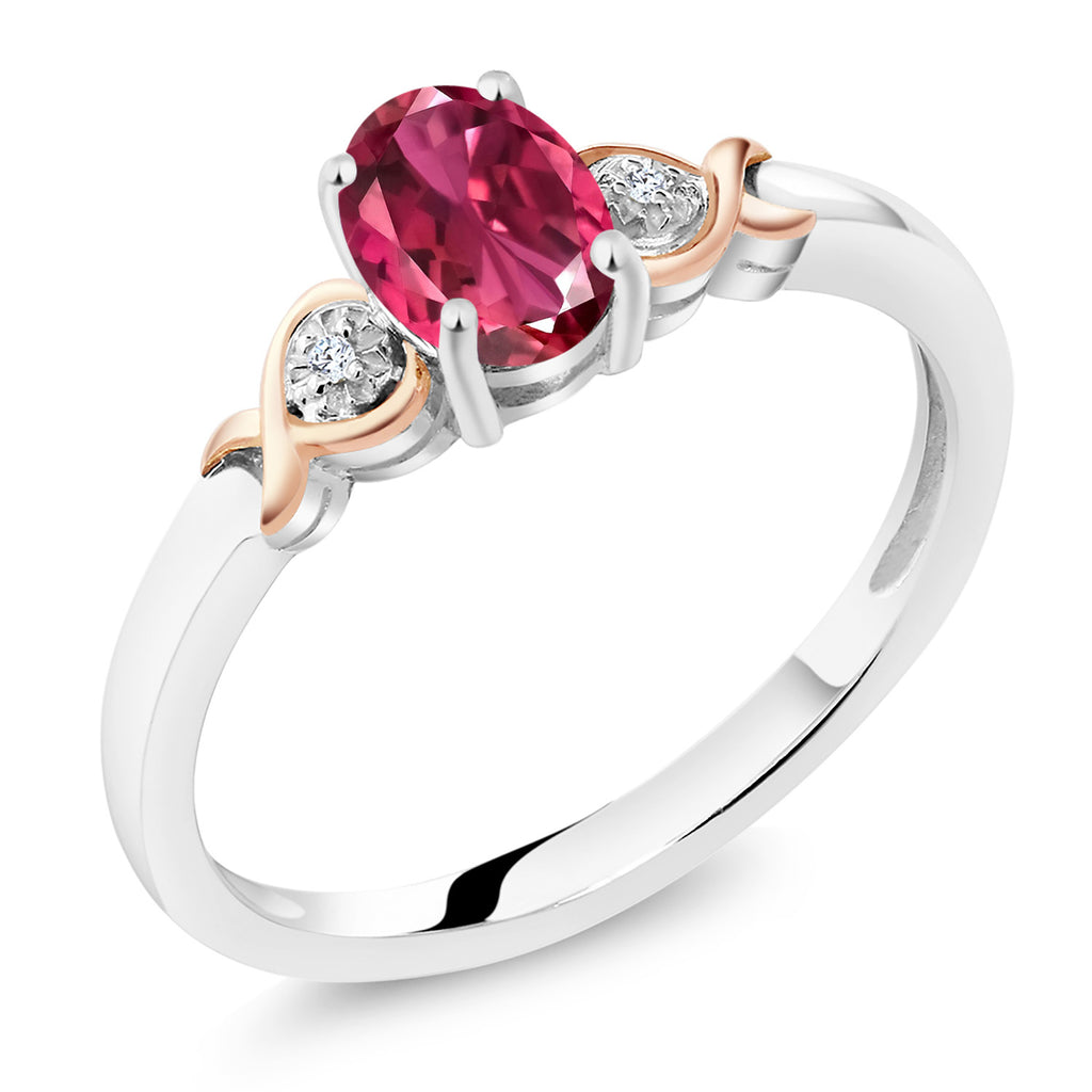 Gem Stone King 925 Sterling Silver and 10K Rose Gold 7X5MM Oval Gemstone Birthstone and Diamond Accent Engagement Ring | Wedding Anniversary Promise Ring For Women | Available In Size 5-9