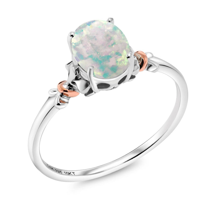 White Opal-Cabochon - October_5_Ring in 925 Sterling Silver and 10K Rose Gold