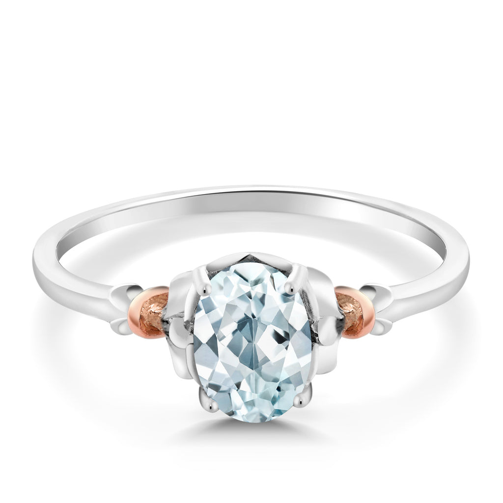 Aquamarine - March_7_Ring in 925 Sterling Silver and 10K Rose Gold