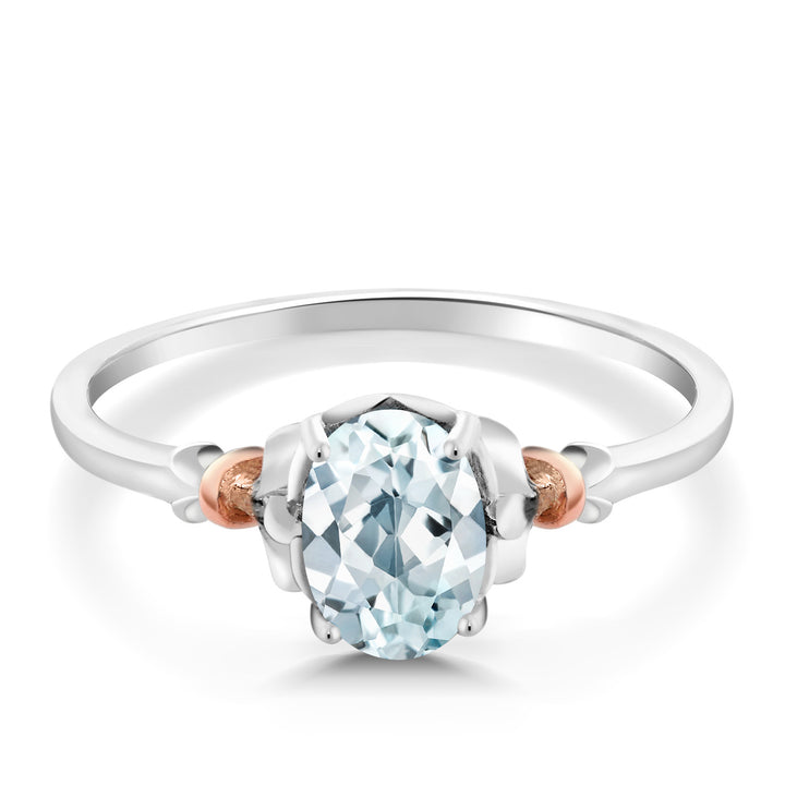 Aquamarine - March_7_Ring in 925 Sterling Silver and 10K Rose Gold