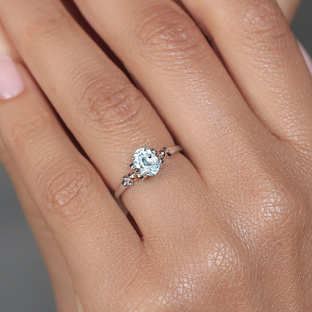 Aquamarine - March_7_Ring in 925 Sterling Silver and 10K Rose Gold