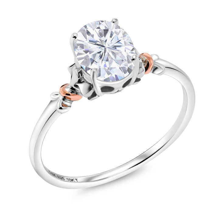 White Moissanite - April_5_Ring in 925 Sterling Silver and 10K Rose Gold
