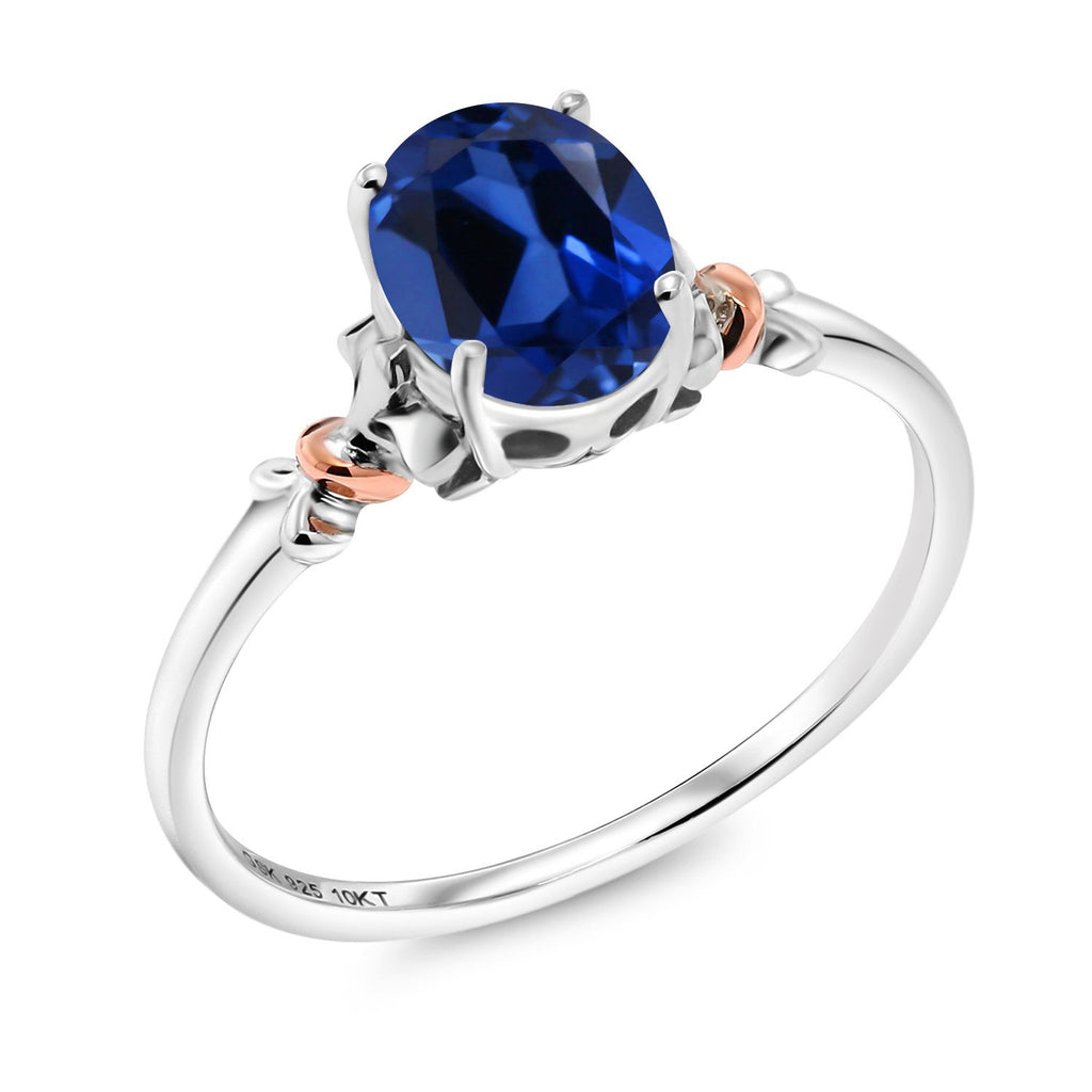 Blue Created Sapphire - September_9_Ring in 925 Sterling Silver and 10K Rose Gold