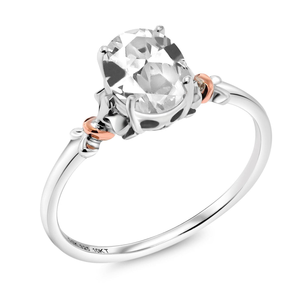 White Created Sapphire - September_5_Ring in 925 Sterling Silver and 10K Rose Gold