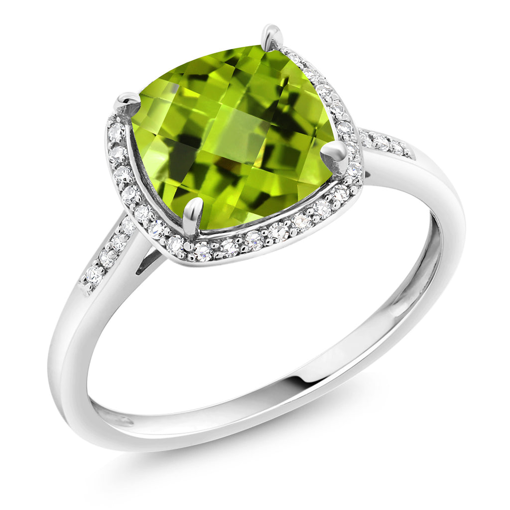 Peridot-Checkerboard - August_7_Ring in 10K White Gold