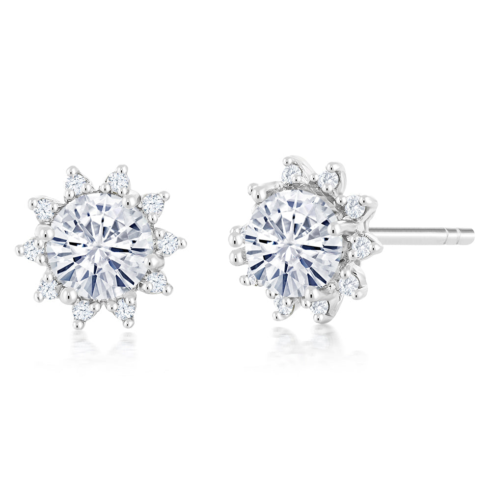 White Moissanite_Earrings in 18K White Gold