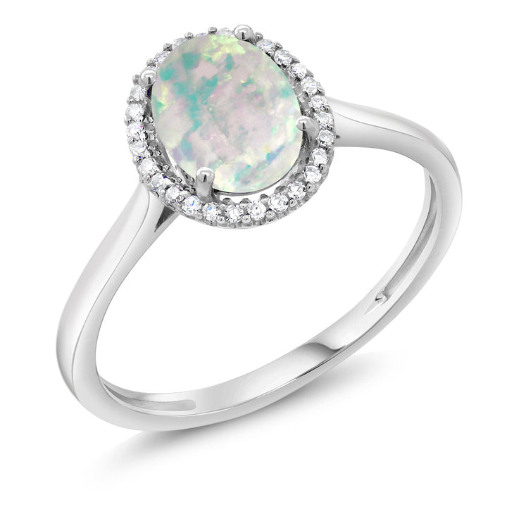 White Simulated Opal-Cabochon - October_5_Ring in 10K White Gold