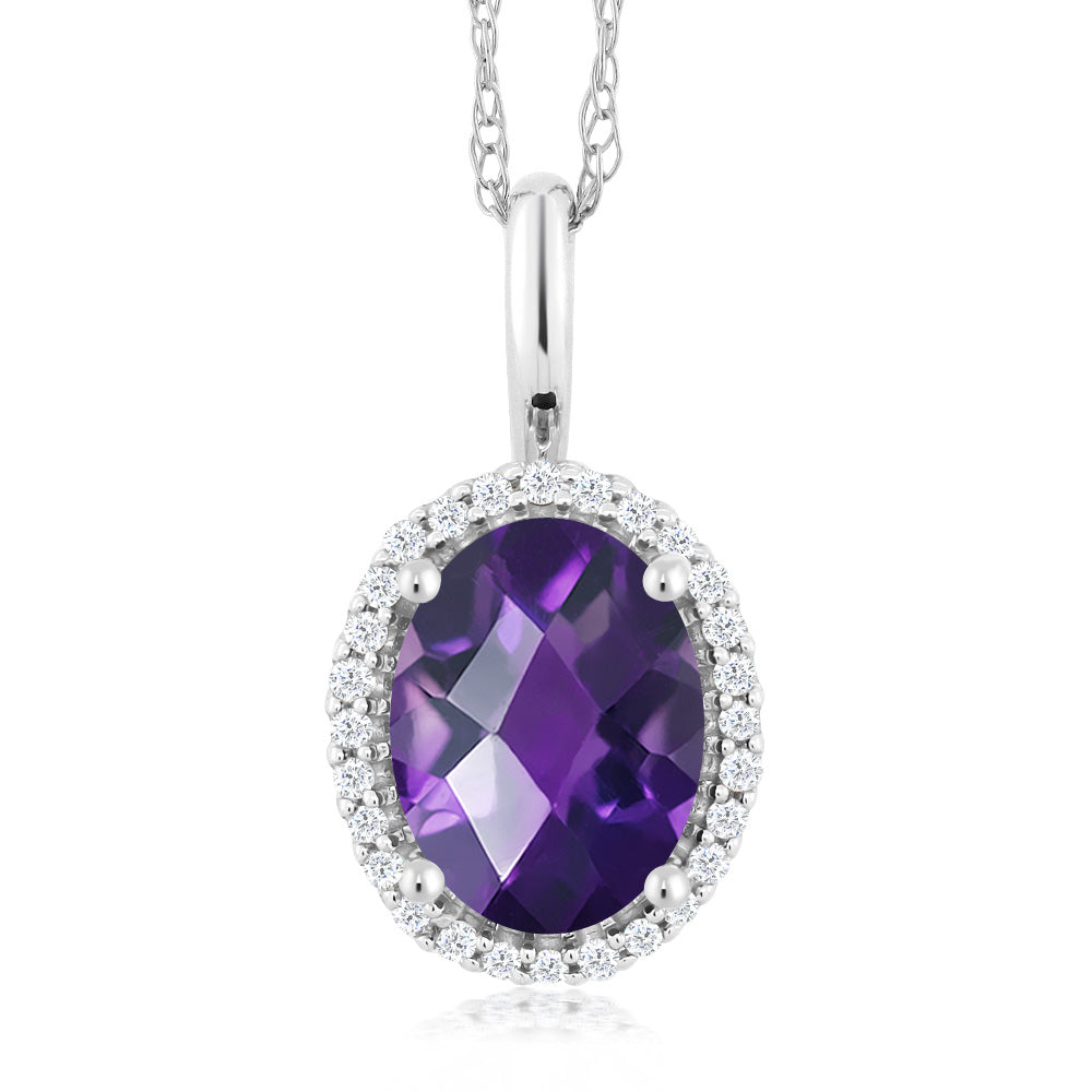 Amethyst - Checkerboard - February_Pendant in 10K White Gold
