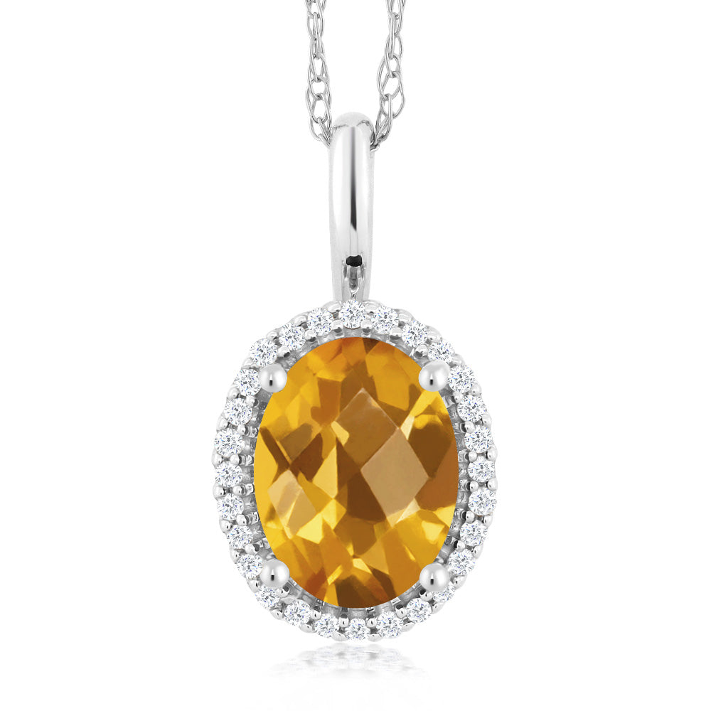 Citrine - Checkerboard - November_Pendant in 10K White Gold