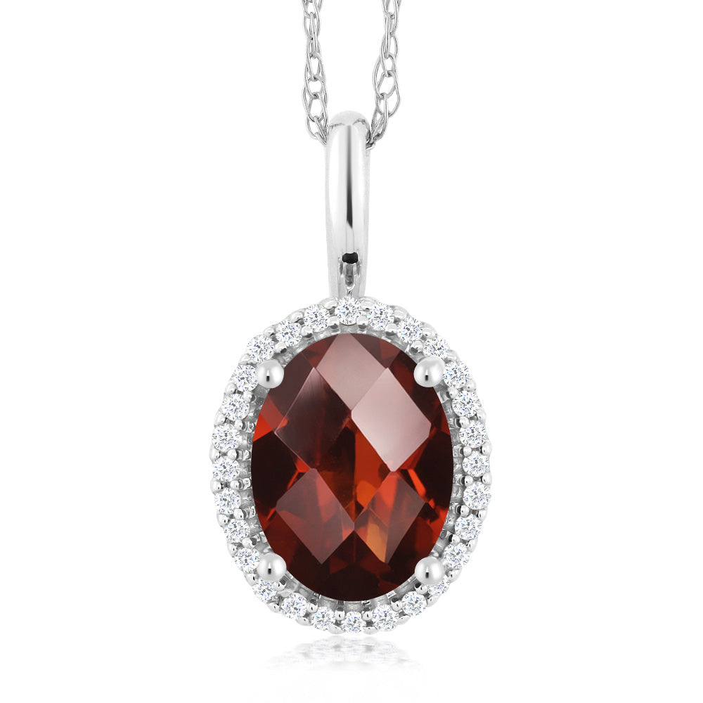 Garnet - Checkerboard - January_Pendant in 10K White Gold