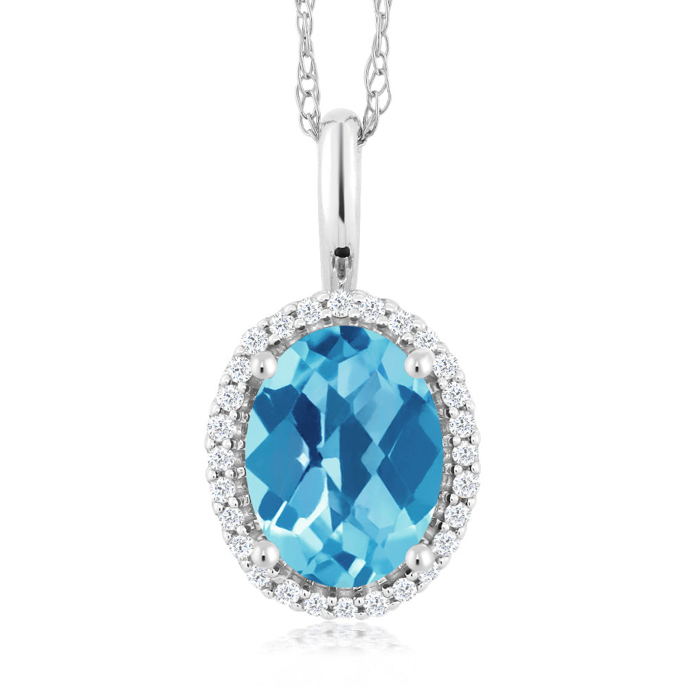 Swiss Blue Topaz - Checkerboard - November_Pendant in 10K White Gold