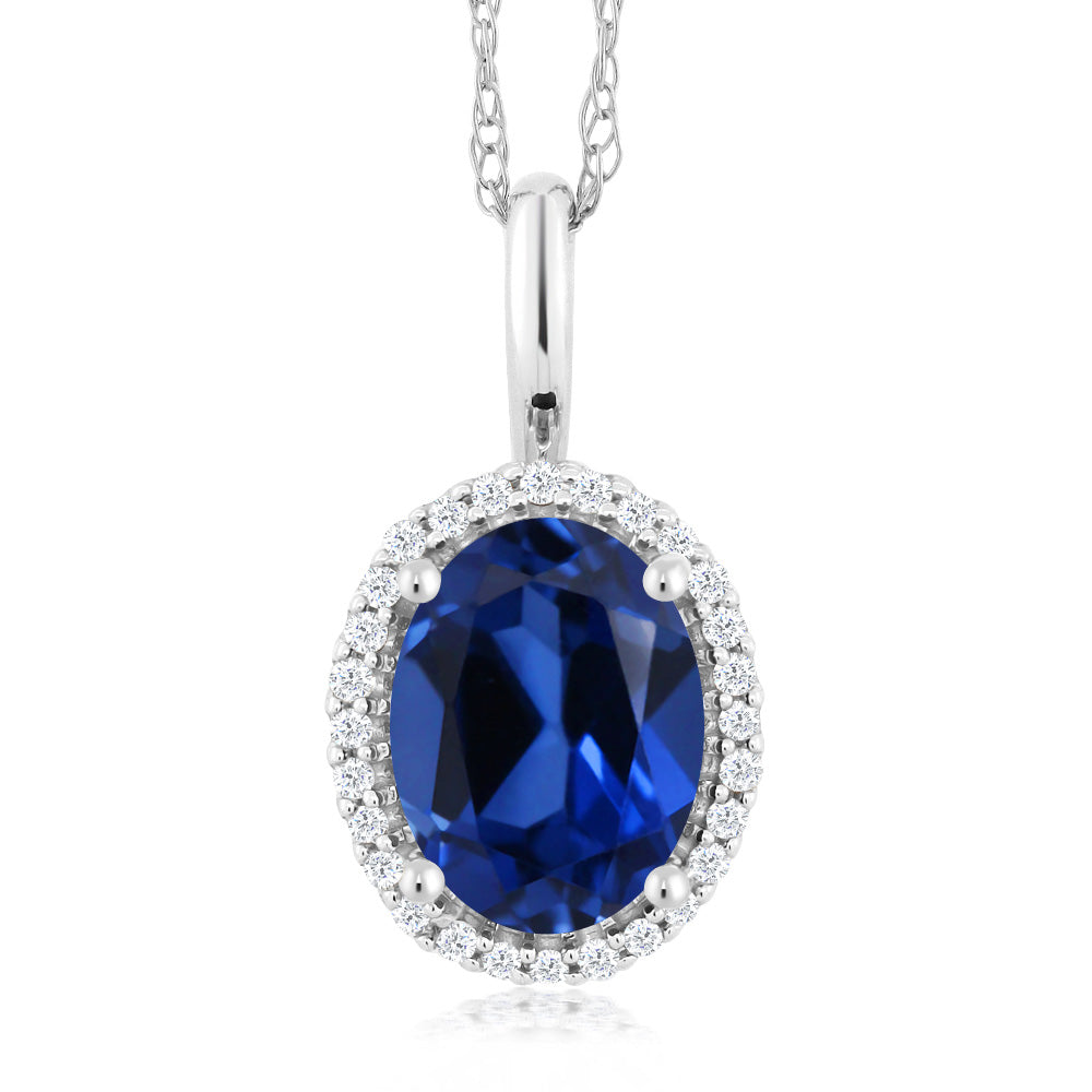 Blue Created Sapphire - September_Pendant in 10K White Gold