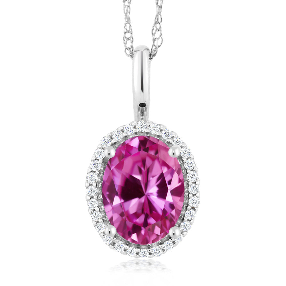 Pink Created Sapphire - September_Pendant in 10K White Gold