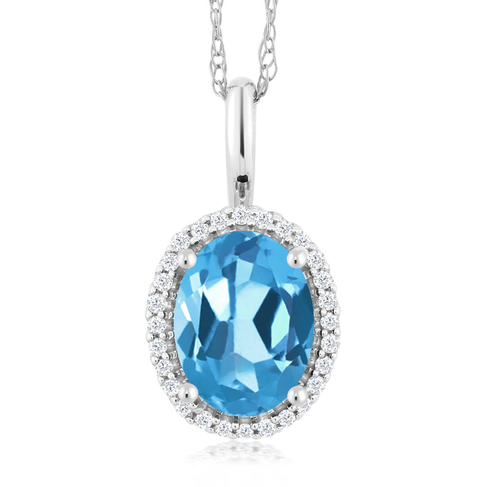 Swiss Blue Topaz - November_Pendant in 10K White Gold