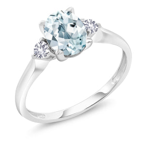 Aquamarine and Created Sapphire_Ring in 10K White Gold
