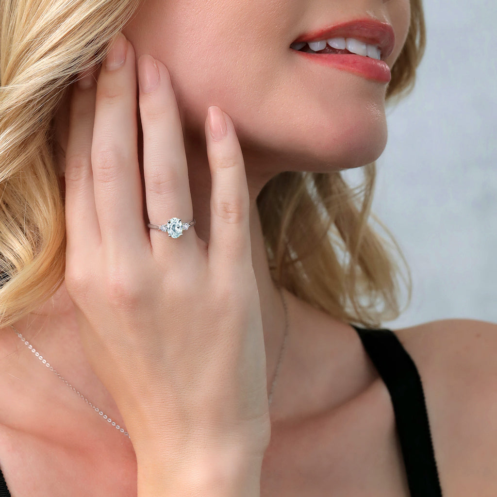 Aquamarine and Created Sapphire_Ring in 10K White Gold