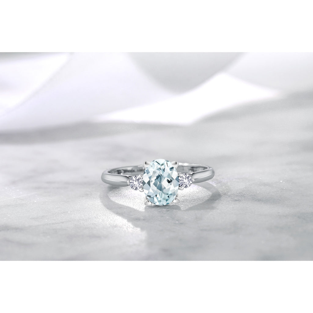 Aquamarine and Created Sapphire_Ring in 10K White Gold