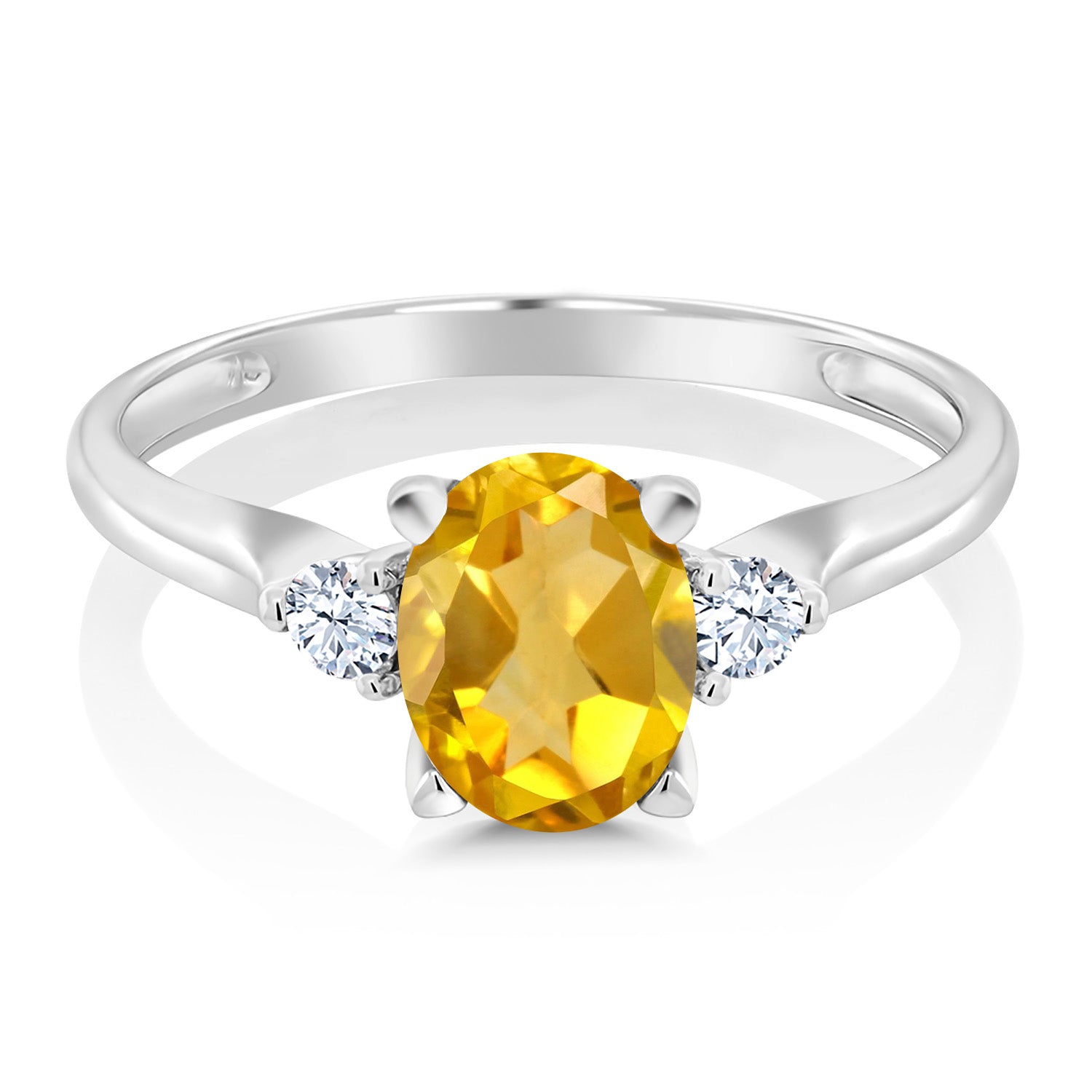 10K White Gold Yellow Citrine and White Created Sapphire 3-Stone Women's Ring (1.40 Cttw, Gemstone Birthstone, Available In Size 5, 6, 7, 8, 9)