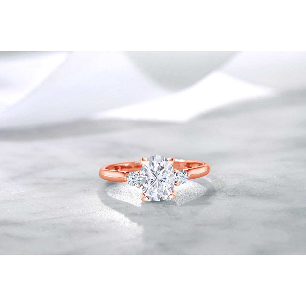 Moissanite and Created Sapphire_Ring in 10K Rose Gold
