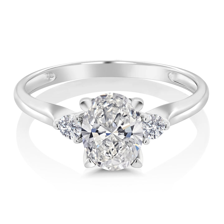 1.63 Cttw 10K White Gold IGI Certified Lab Grown Diamond 3-Stone Engagement Ring For Women | Center Oval 1.5 Ct Diamond | F-G Color | VS1 Clarity | Available in Size 5,6,7,8,9