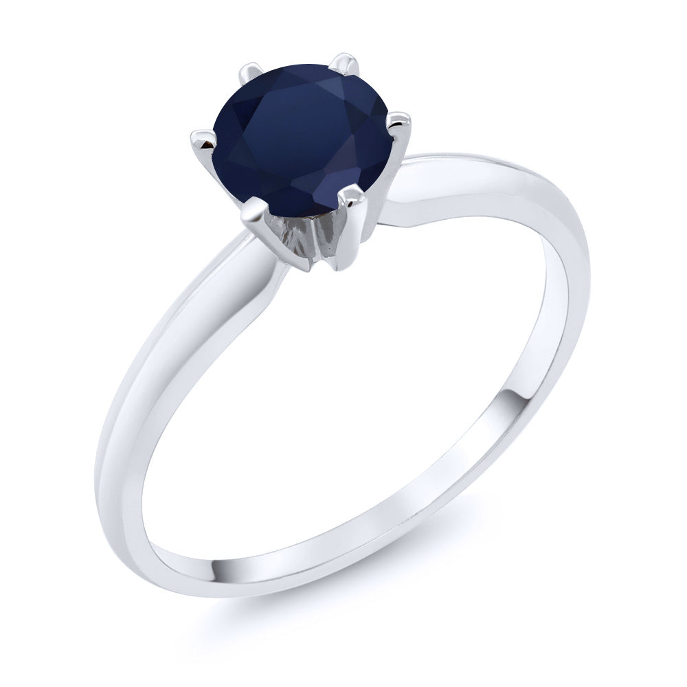 1.00 Cttw 14K White Gold Blue Sapphire Engagement Ring | Round 6MM | Gemstone Birthstone | Wedding Anniversary Solitaire Ring For Women | Available In Size 5, 6, 7, 8, 9