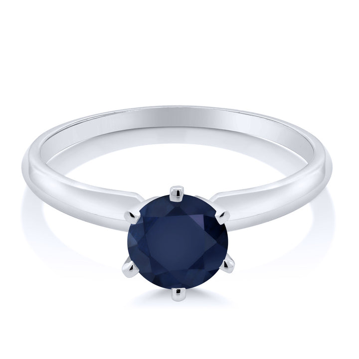 1.00 Cttw 14K White Gold Blue Sapphire Engagement Ring | Round 6MM | Gemstone Birthstone | Wedding Anniversary Solitaire Ring For Women | Available In Size 5, 6, 7, 8, 9