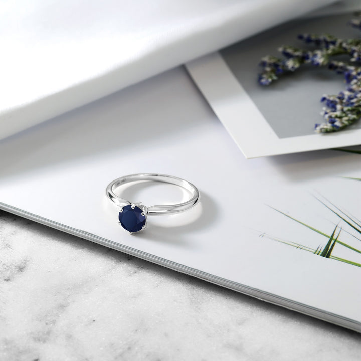 1.00 Cttw 14K White Gold Blue Sapphire Engagement Ring | Round 6MM | Gemstone Birthstone | Wedding Anniversary Solitaire Ring For Women | Available In Size 5, 6, 7, 8, 9