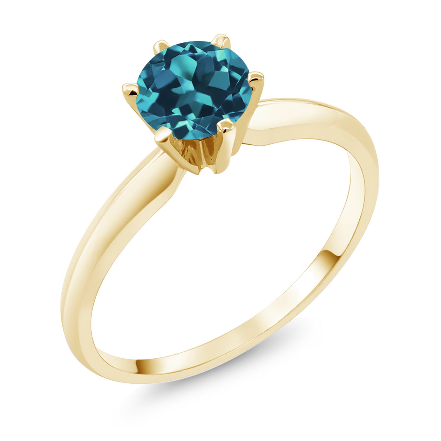 14K Yellow Gold London Blue Topaz Solitaire Engagement 6-Prong Ring | 0.75 Cttw | Gemstone Birthstone | Wedding Anniversary Promise Gold Ring For Women | Available 5,6,7,8,9