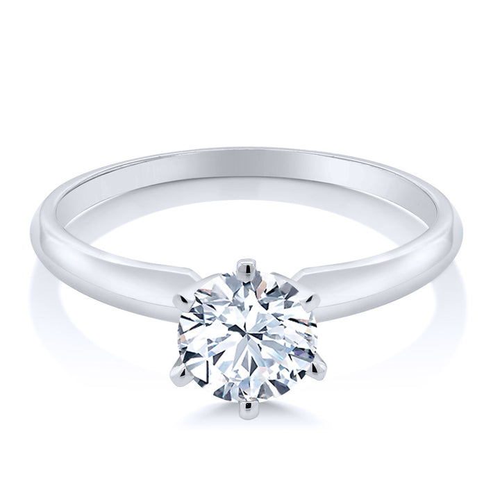 14K White Gold Hearts And Arrows White Created Sapphire Engagement Solitaire 6 Prong Ring For Women (1.20 Ctw, Round 6MM, Available In Size 5,6,7,8,9)